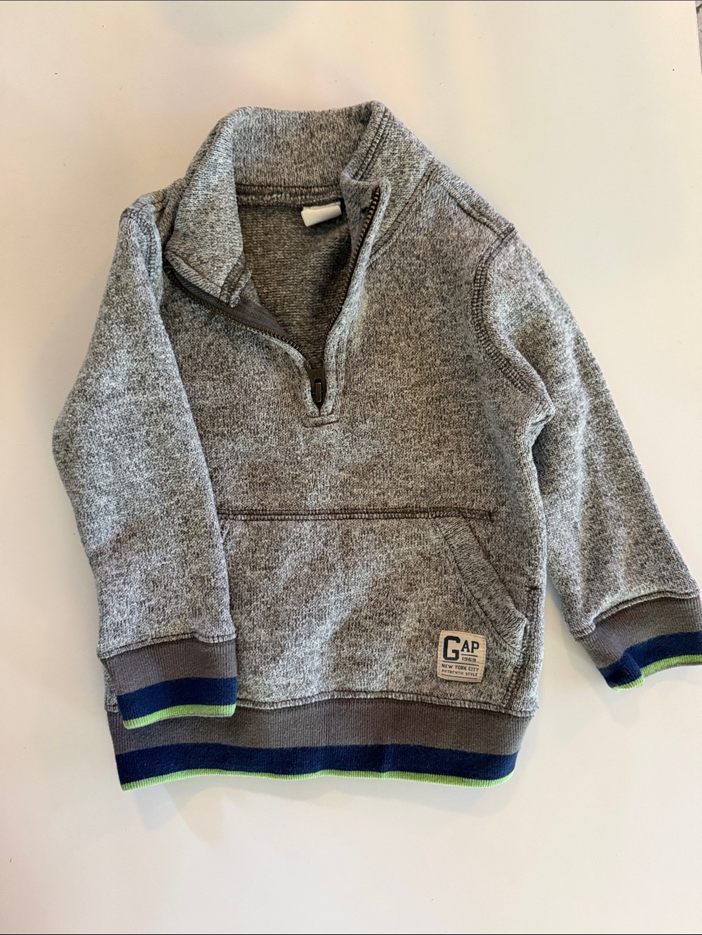 GAP Gray Half-Zip Sweatshirt with Navy & Lime Trim